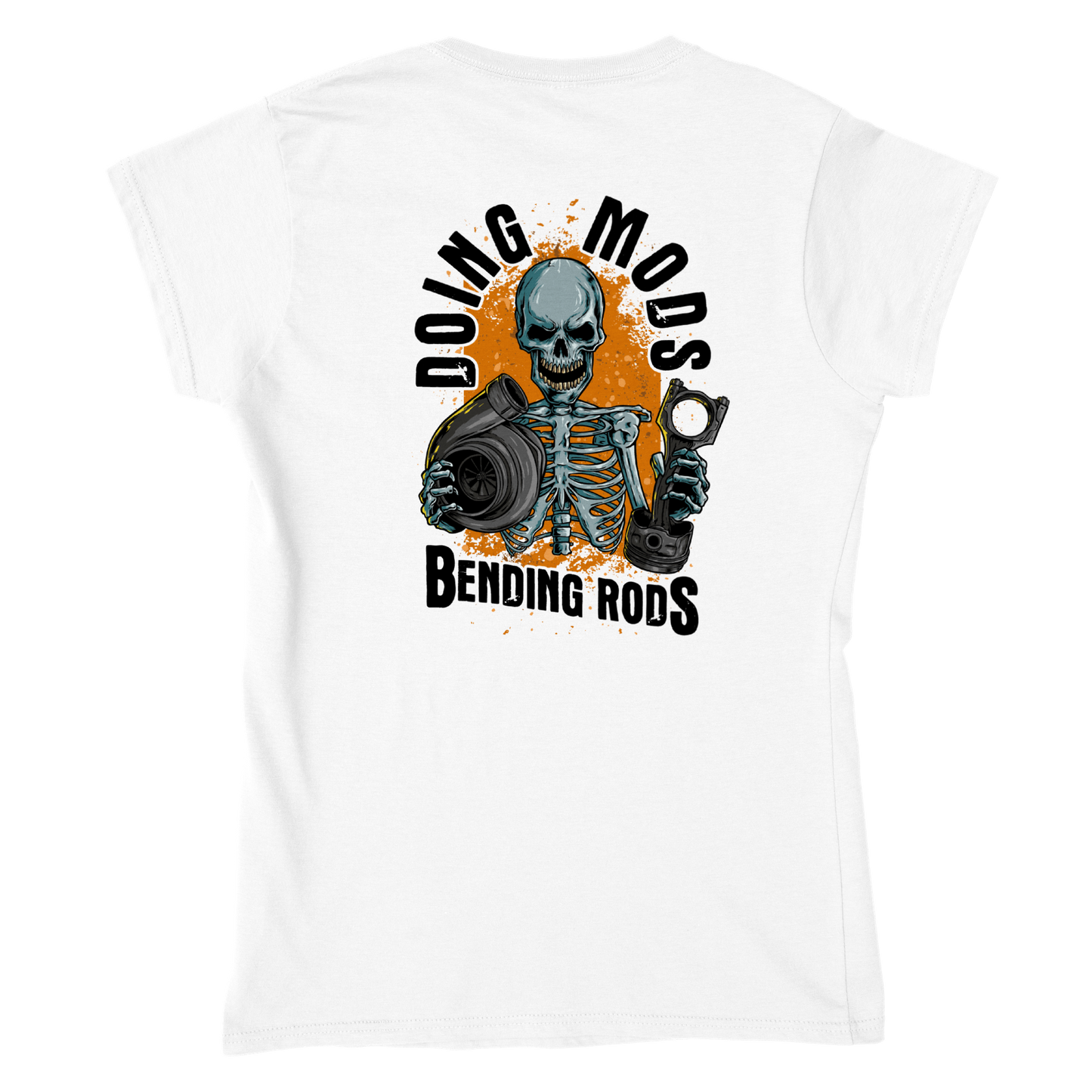 Womens Doing Mods Bending Rods shirt BACK PRINT (orange)